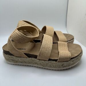 CUSHIONAIRE Women's Cork Espadrille Wedge Sandal 8 NATURAL / RAFFIA